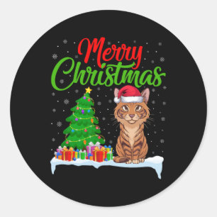 Pegatina Redonda Savannah Cat Christmas Tree Enfoca Navidad Savanna