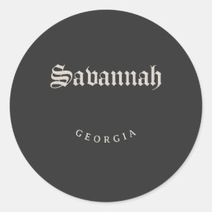 Pegatina Redonda Savannah Georgia White Font