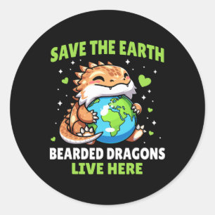 Pegatina Redonda Save Earth Beared Dragon Design - Divertido Animal