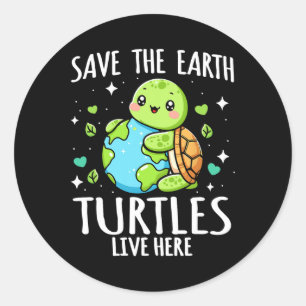 Pegatina Redonda Save Earth Turtle Design - Dia divertida sobre la 