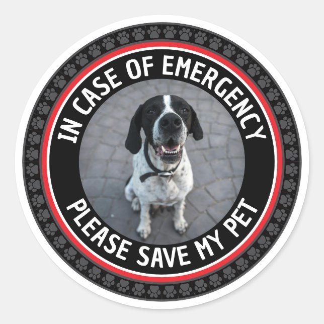 Pegatina Redonda SAVE MY PET Safety Alert Custom Photo Modern  (Anverso)