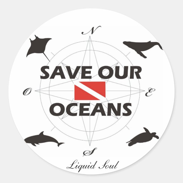 Pegatina Redonda Save Our Oceans - Sticker (Anverso)