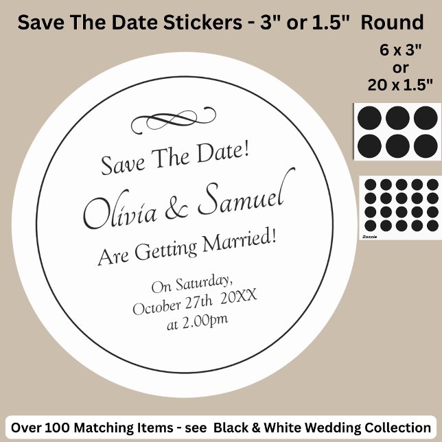 Pegatina Redonda Save The Date - Black & White with Infinity Scroll (Subido por el creador)