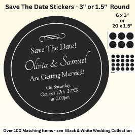 Pegatina Redonda Save The Date - Black & White with Infinity Scroll