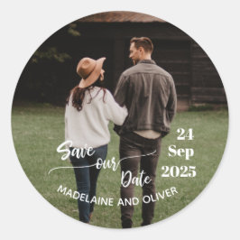 Pegatina Redonda Save the Date Boda Photo Modern