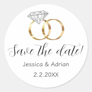 Pegatina Redonda Save the Date Personalizado Anillos de Boda de Dia