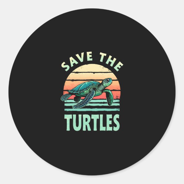 Pegatina Redonda Save The Turtles Animal Turtle Pet Lover (1) (Anverso)