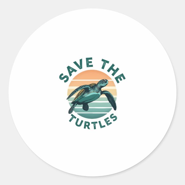 Pegatina Redonda Save The Turtles Animal Turtle Pet Lover (1) (Anverso)