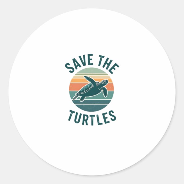 Pegatina Redonda Save The Turtles Animal Turtle Pet Lover (2) (Anverso)