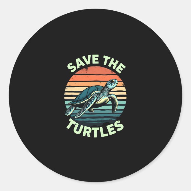 Pegatina Redonda Save The Turtles Animal Turtle Pet Lover (2) (Anverso)