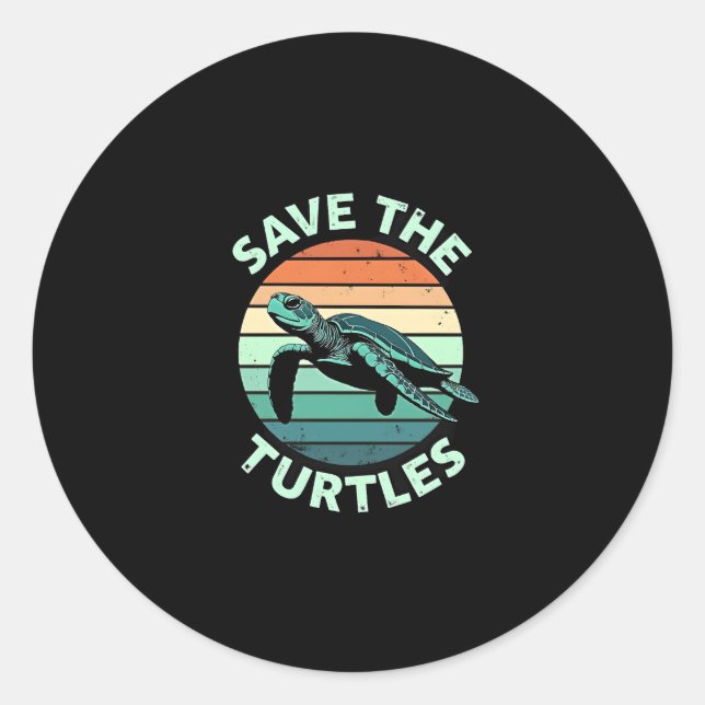 Pegatina Redonda Save The Turtles Animal Turtle Pet Lover (4) (Anverso)