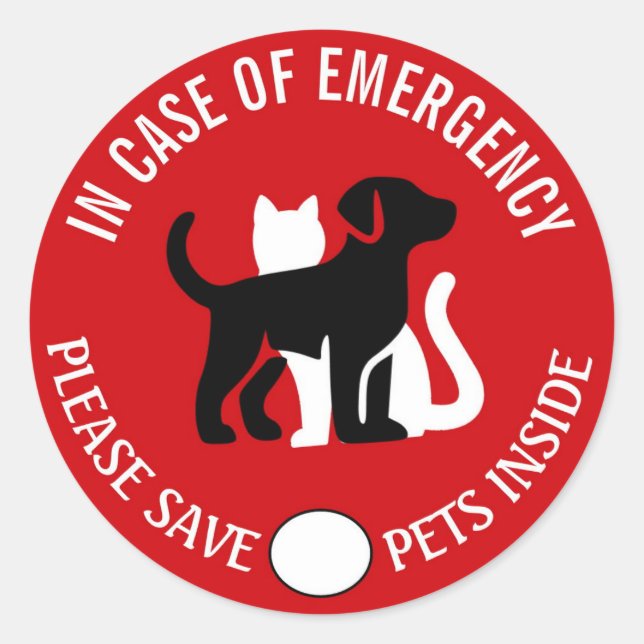 Pegatina Redonda SAVE YOUR PET IN CASE OF EMERGENCY!   Sticker (Anverso)