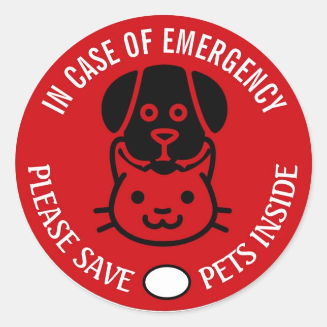 Pegatina Redonda SAVE YOUR PET IN EMERGENCY! Alert First Responders (Anverso)