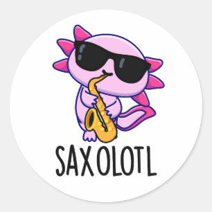 Pegatina Redonda Sax-olotl Chistes divertidos de Saxofón 