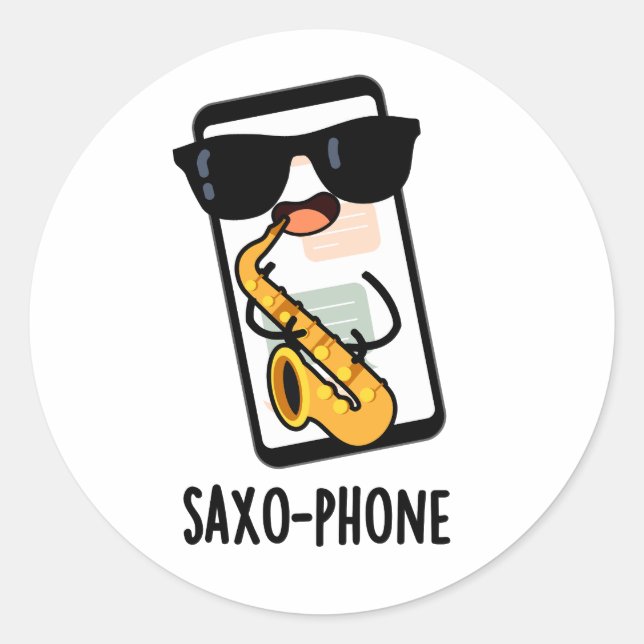 Pegatina Redonda Saxo-phone Funny Cellphone Puns (Anverso)