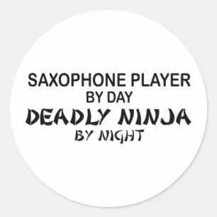 Pegatina Redonda Saxofón Ninja mortal por noche