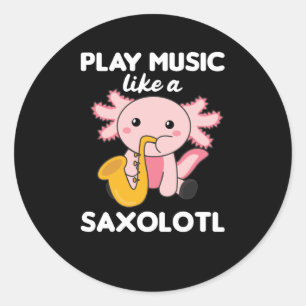 Pegatina Redonda Saxolotl Toca Música Saxofónica Un Dulce Axolotl