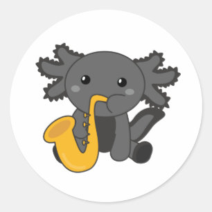 Pegatina Redonda Saxolotl Toca Música Saxofónica Un Dulce Axolotl C