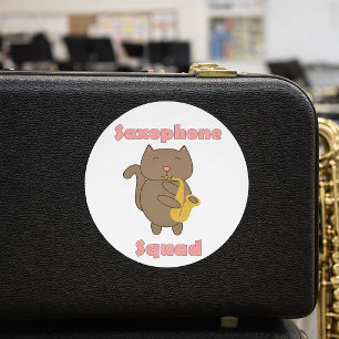 Pegatina Redonda Saxophone Squad Kawaii Gato Divertido Rosa