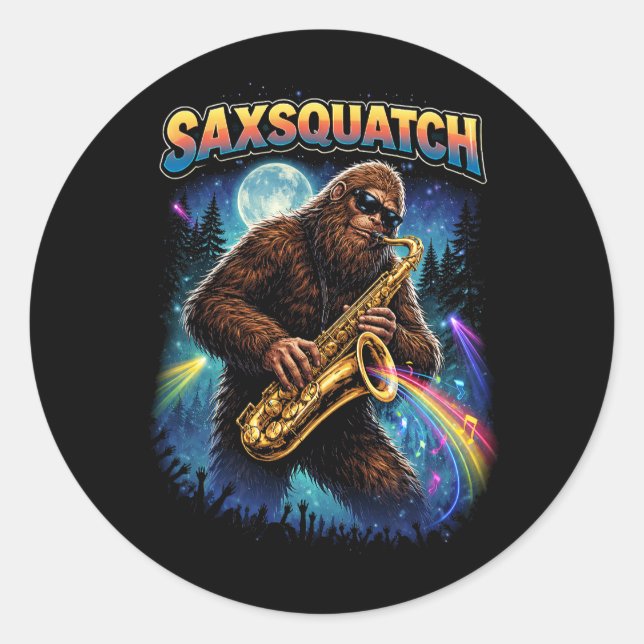 Pegatina Redonda Saxsquatch (Anverso)