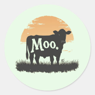 Pegatina Redonda Say Moo — Cute Cow Silhouette