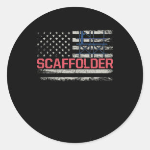 Pegatina Redonda Scaffolder USA Flag Scaffolding Builder