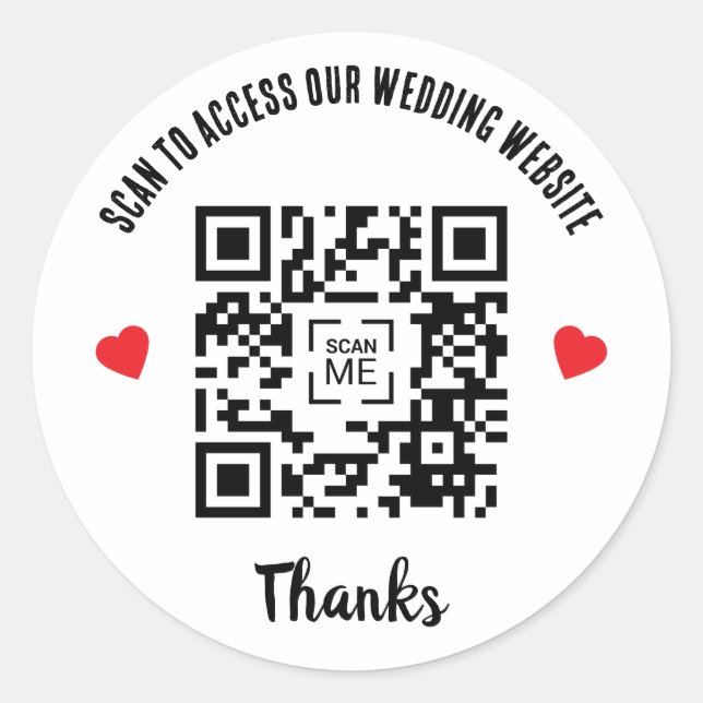 Pegatina Redonda Scan To Access Wedding Website Red Heart QR Code (Anverso)