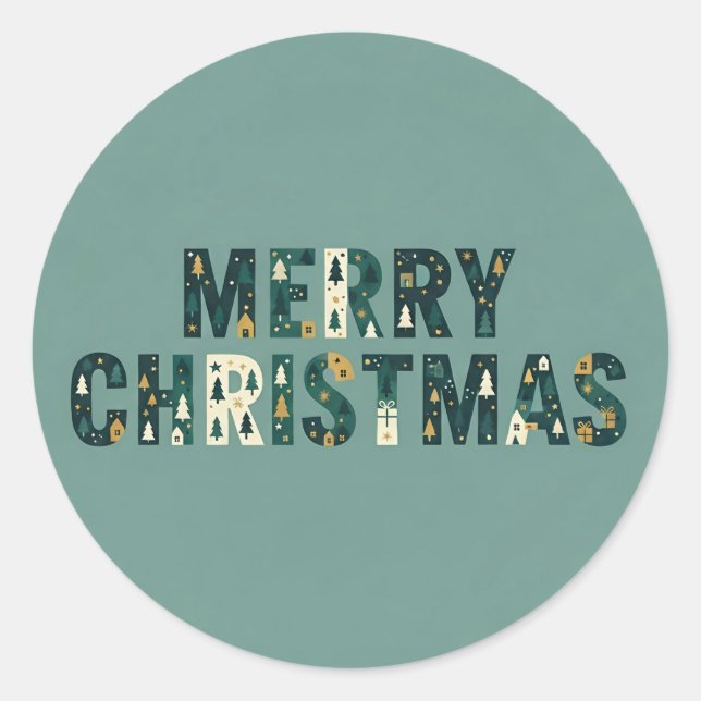 Pegatina Redonda Scandinavian Merry Christmas Typography (Anverso)