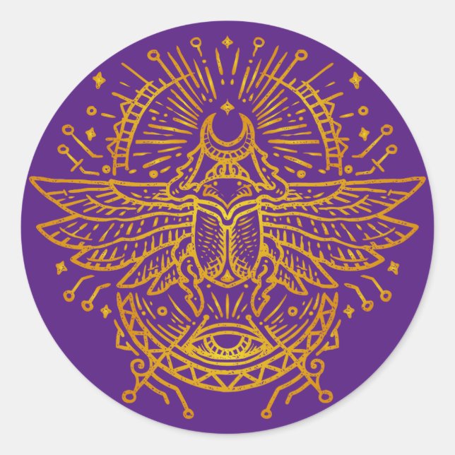 Pegatina Redonda Scarab egipcio de oro (Anverso)