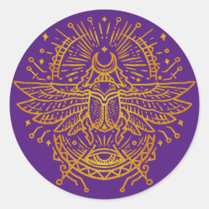 Pegatina Redonda Scarab egipcio de oro
