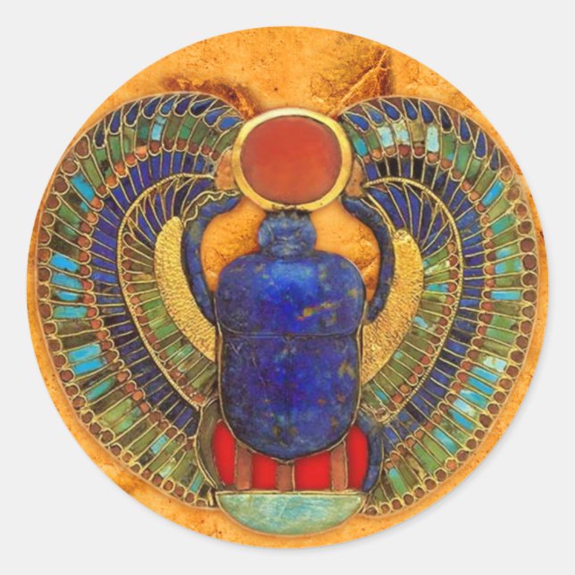 Pegatina Redonda Scarab sagrado del antiguo Egipto (Anverso)