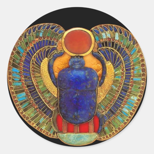 Pegatina Redonda Scarab sagrado del antiguo Egipto (Anverso)