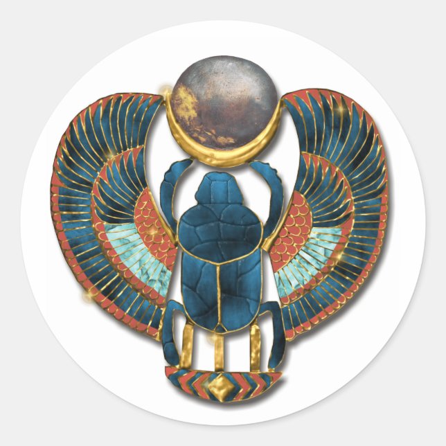 Pegatina Redonda Scarab sagrado del rey Tut (Anverso)