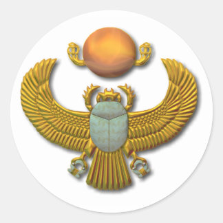 Pegatina Redonda Scarab sagrado egipcio antiguo - Oro