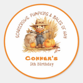 PEGATINA REDONDA SCARECROW PUMPKINS & BALES DE CUMPLEAÑOS HASTA LA 