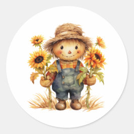 Pegatina Redonda Scarecrow Sunflower