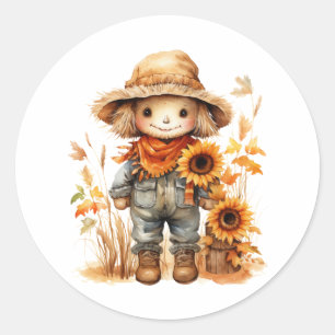 Pegatina Redonda Scarecrow Sunflower