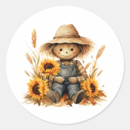 Pegatina Redonda Scarecrow Sunflower