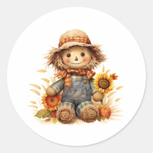 Pegatina Redonda Scarecrow Sunflower