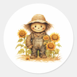 Pegatina Redonda Scarecrow Sunflower