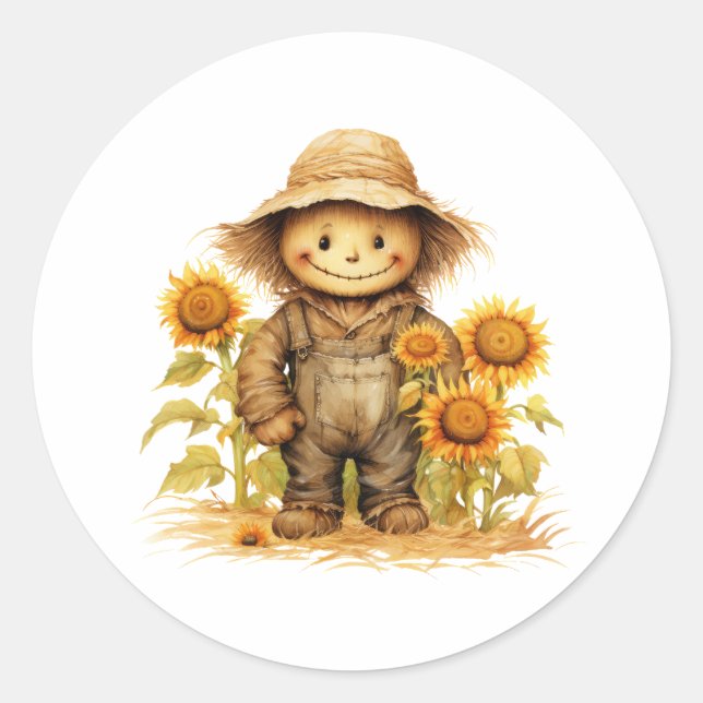 Pegatina Redonda Scarecrow Sunflower (Anverso)