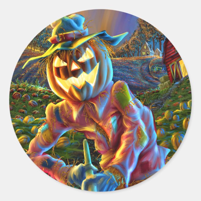 Pegatina Redonda ScareJack O Lantern Scarecrow (Anverso)