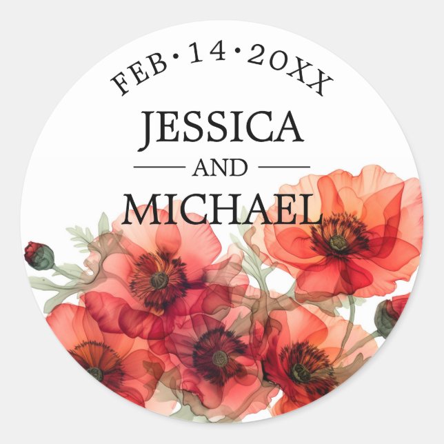 Pegatina Redonda Scarlet Petal Elegance (Anverso)