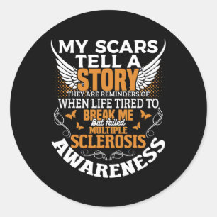 Pegatina Redonda Scars Tell Multiple Sclerosis Awareness Ms Naranja