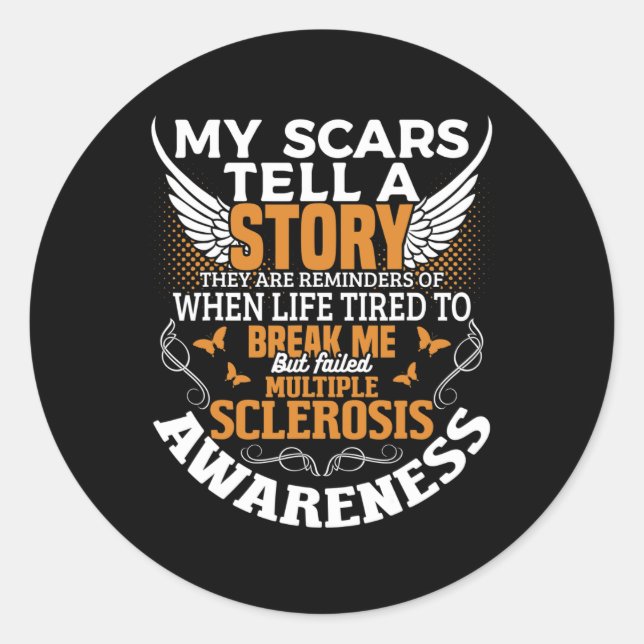 Pegatina Redonda Scars Tell Multiple Sclerosis Awareness Ms Naranja (Anverso)