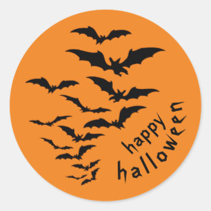 Pegatina Redonda Scary Black Bats Happy Halloween