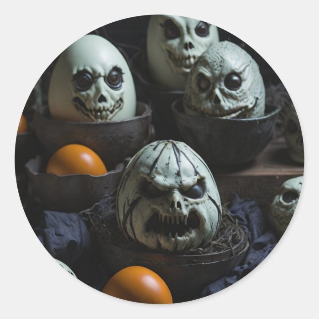 Pegatina Redonda Scary Eggs (Anverso)