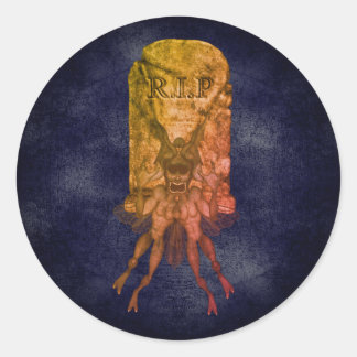 Pegatina Redonda Scary Goblin Tombstone Halloween