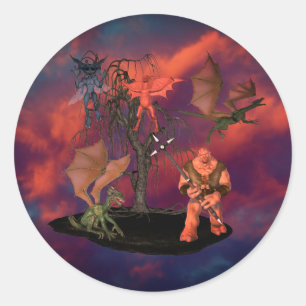 Pegatina Redonda Scary Goblins Creaturas Ogre Halloween