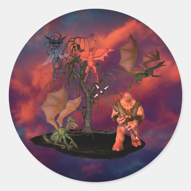 Pegatina Redonda Scary Goblins Creaturas Ogre Halloween (Anverso)